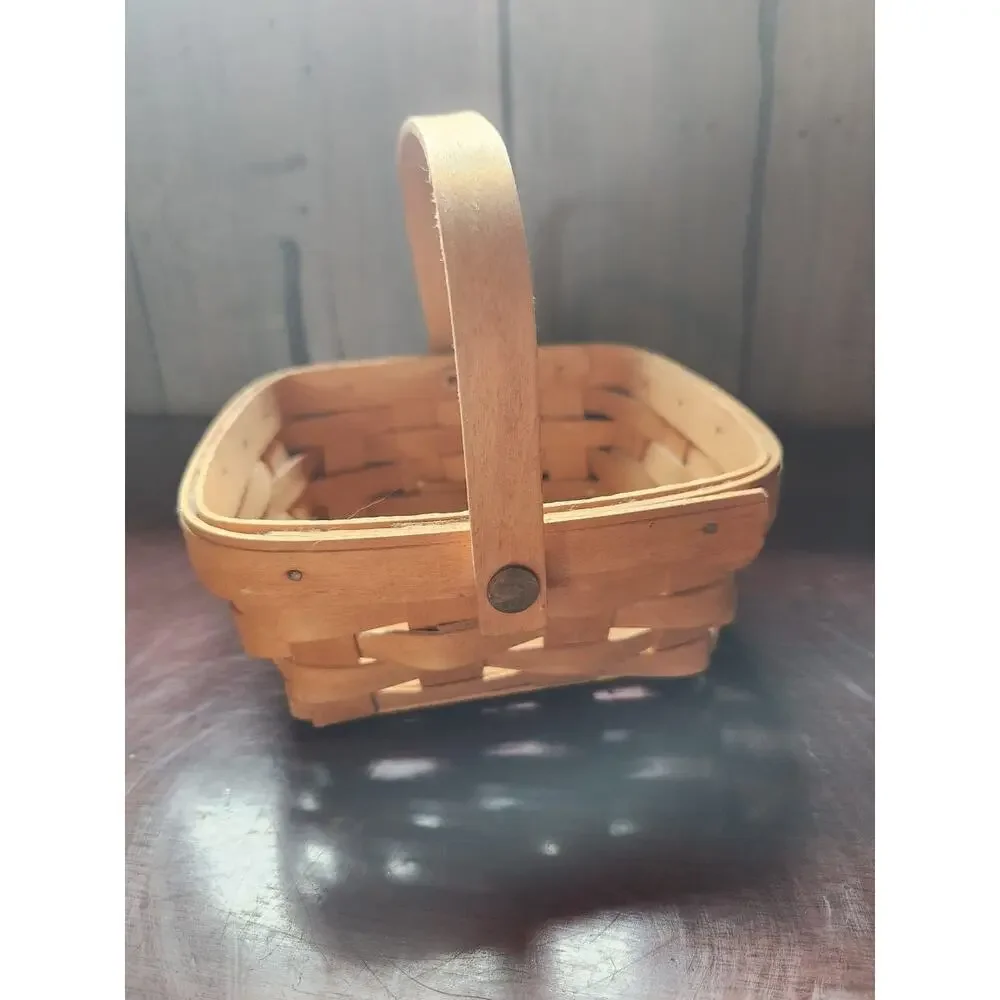 Longaberger Handwoven Small Square Basket Single Handle Signed